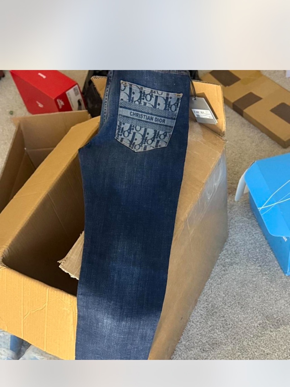 Dior Men’s Dark Blue Straight Jeans with Logo Pocket - Picture 2 of 7
